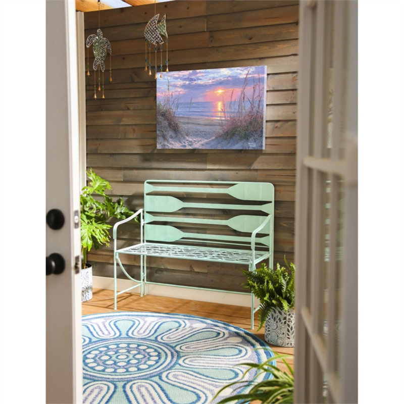 Banc de jardin en métal bleu sarcelle