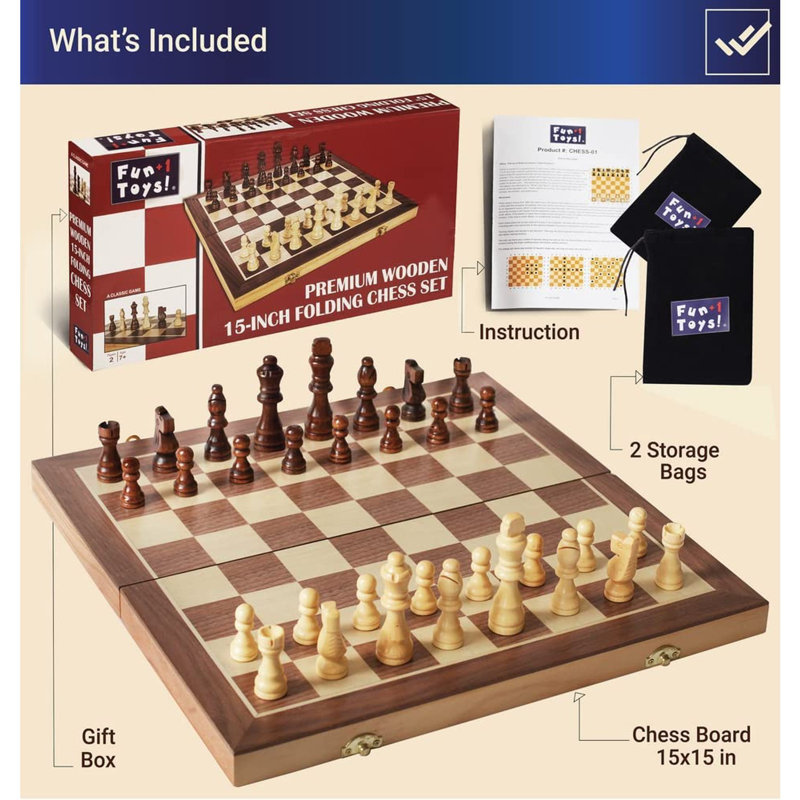 Jeu d'échecs pliant en bois