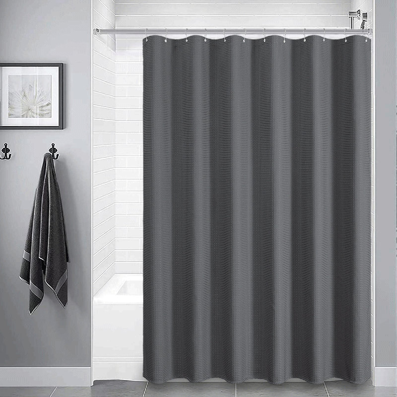 Rideau de douche moderne à tissage gaufré avec crochets en plastique inclus, Gris graphite, H 72 po x l 72 po
