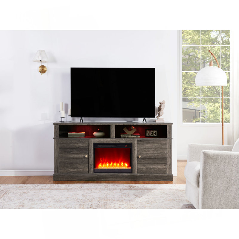 Console de meuble télé avec foyer et chauffage sur pied noyer gris 70 po Lucifer