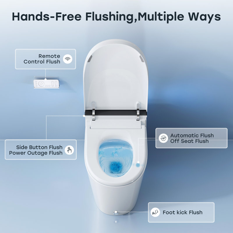 Smart Bidet Toilet Flagship Edition – Multi-Level Temperature Adjustable Cleaning & Drying, No Water Pressure Limit, Automatic Open/Close, ADA Chair Height, Auto Flush