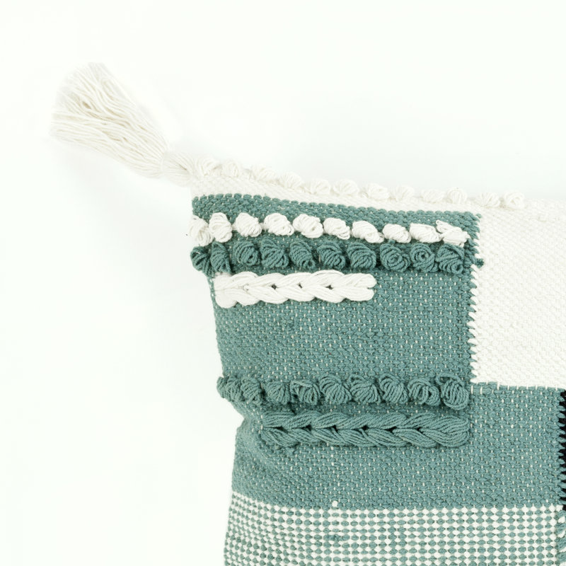 Cotton Embroidered Rectangular Lumbar Pillow with Tassels