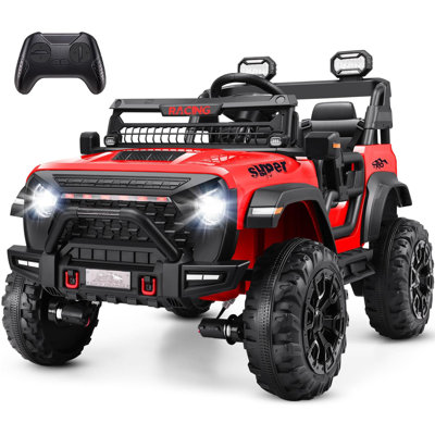 Alex 24V 4WD//2WD Ride On Jeep Car With Remote Control, Real 2 Seater Electric Truck For Kids,4X100w Motor,LED Headlights,Music Player,20 Wide Seat,Ride On Toy For Kids Toddlers, Red