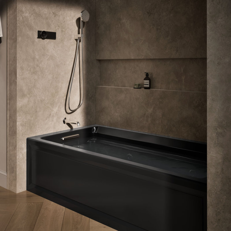 Archer 72" x 36" Tile In Whirpool Acrylic Bathtub, Black Black, Left