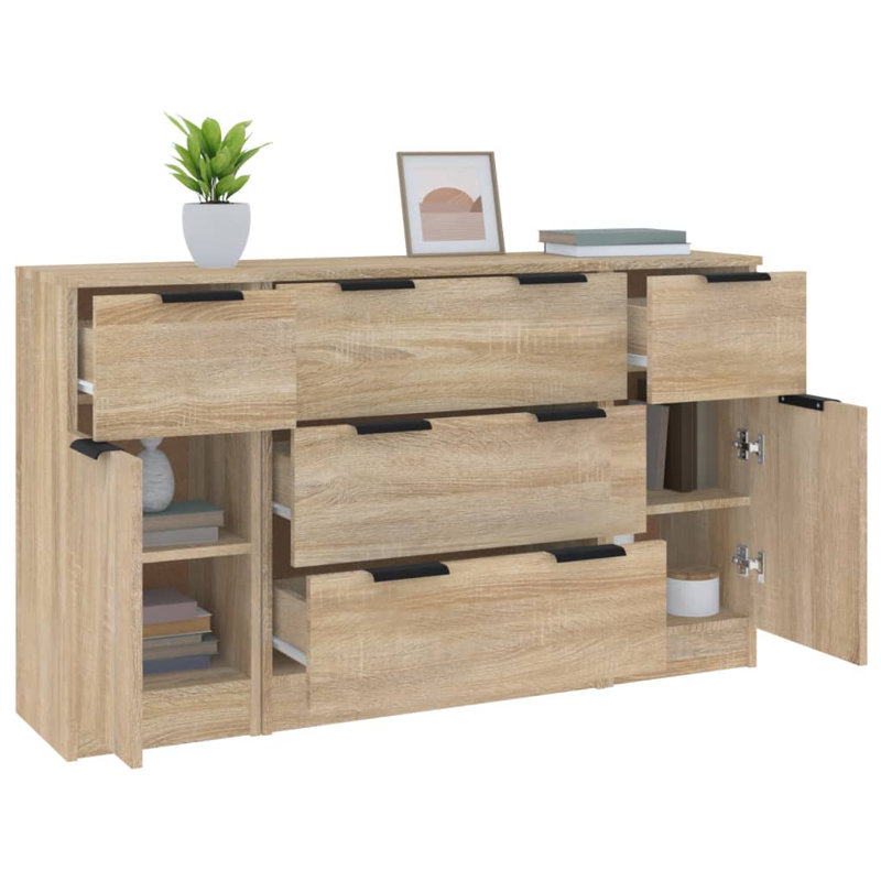 Kashun 69.5Cm Wide 3 Drawer Highboard, Sonoma Oak