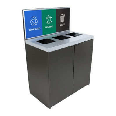Sturdy Essentials Cafe Collection 69 Gallon Triple Bin Restaurant Trash Can For Mixed Recycling, Organics, Waste | Great For Food Courts, Restaurants, Cafes, And Public Eating Spaces