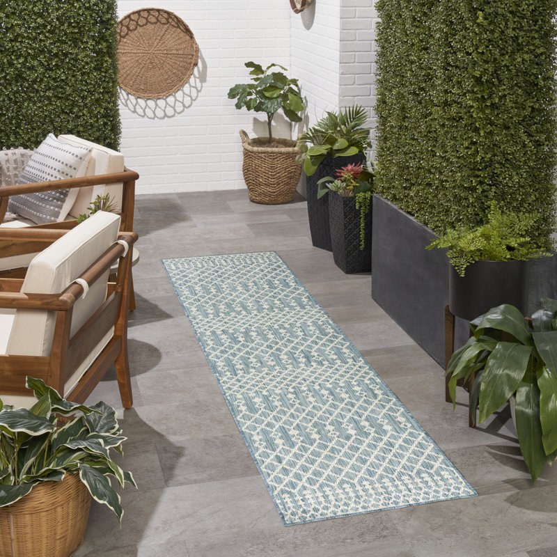 Robbs Rectangle Indoor/Outdoor Area Rug, Aqua/Blue, Runner 2'2" x 10'
