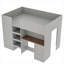 Lit mezzanine double en bois avec garde-robe intégrée, bureau, tablettes et tiroirs de rangement, gris