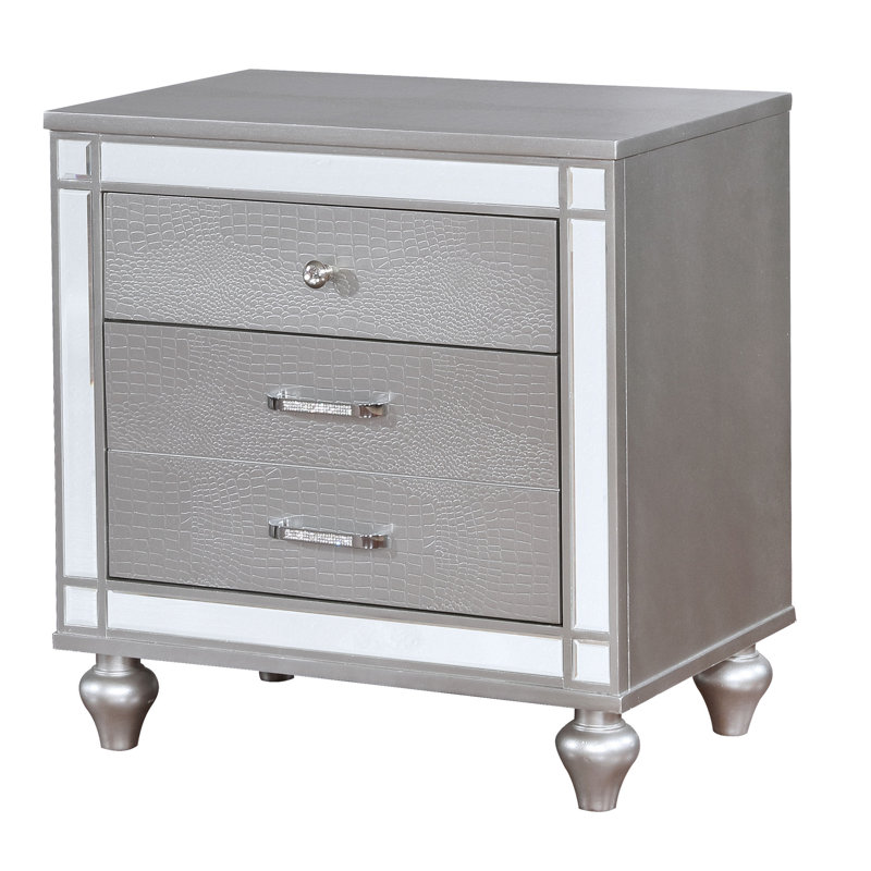 Meghean 28'' W Solid Wood Nightstand, Silver