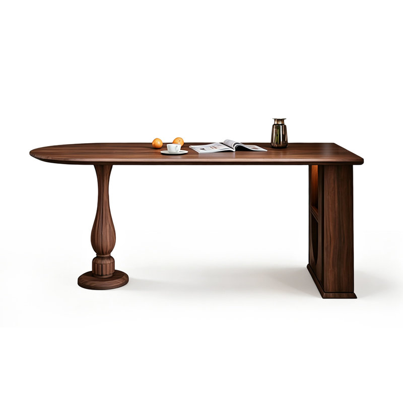 Nut-brown Half-circle Solid Wood Dining Table, 29.53"H×62.99"L×31.5"W