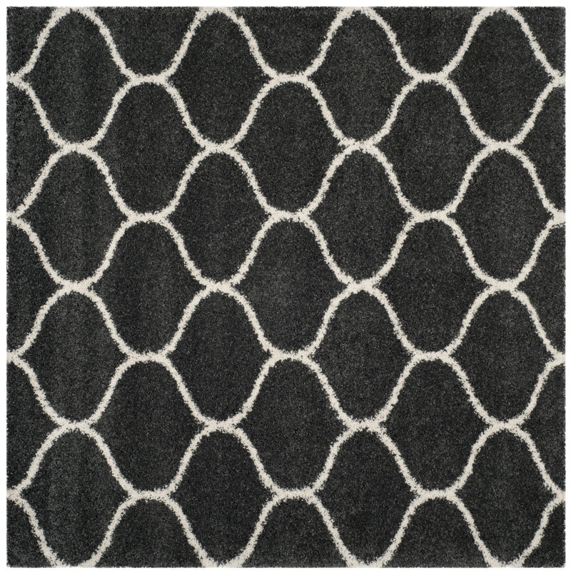 Tapis à poils longs Darrold Hudson, Dark Grey/Ivory, Square 8'