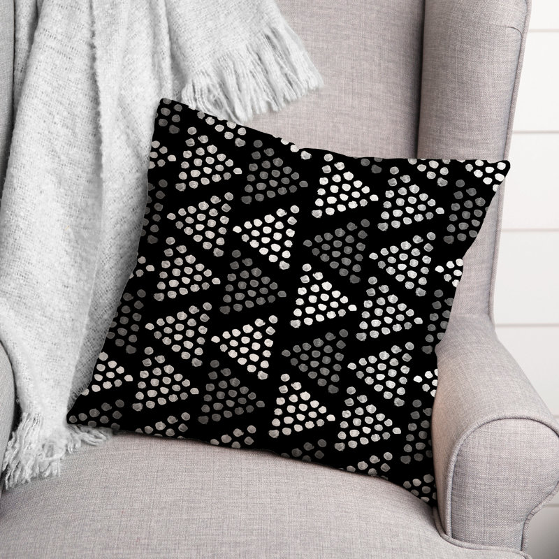  Coussin décoratif intérieur / extérieur en polyester à pois, Noir, H 18 po x l 18 po