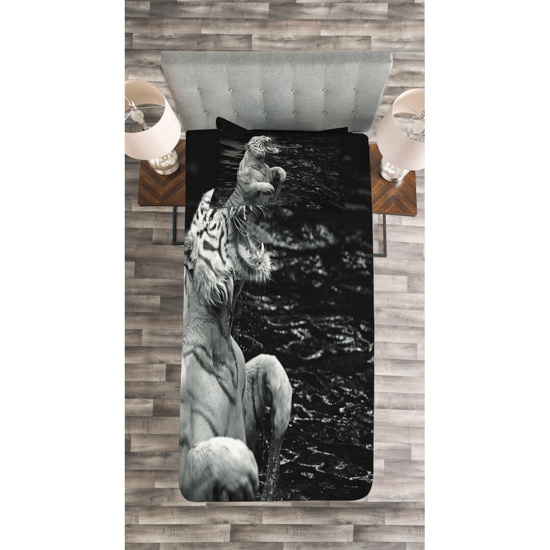 Gestepptes Bettdecken-Set, Exotic White Tiger, Schwarz-Weiss, Charcoal Grey Pale Grau