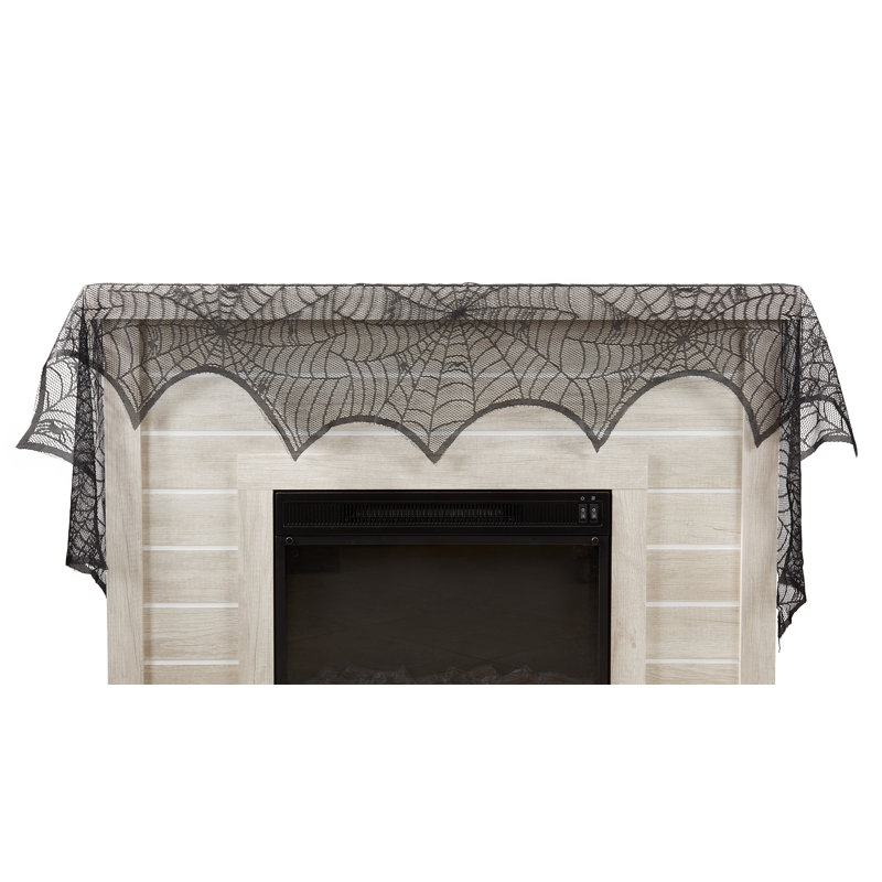 Black Polyester Spiderweb Fireplace Scarf, 18" x 96"