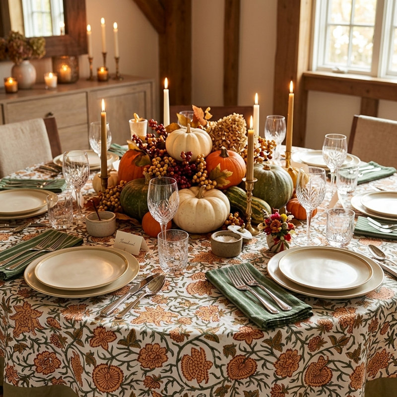 Golden Harvest Floral Round Tablecloth, 70" Round
