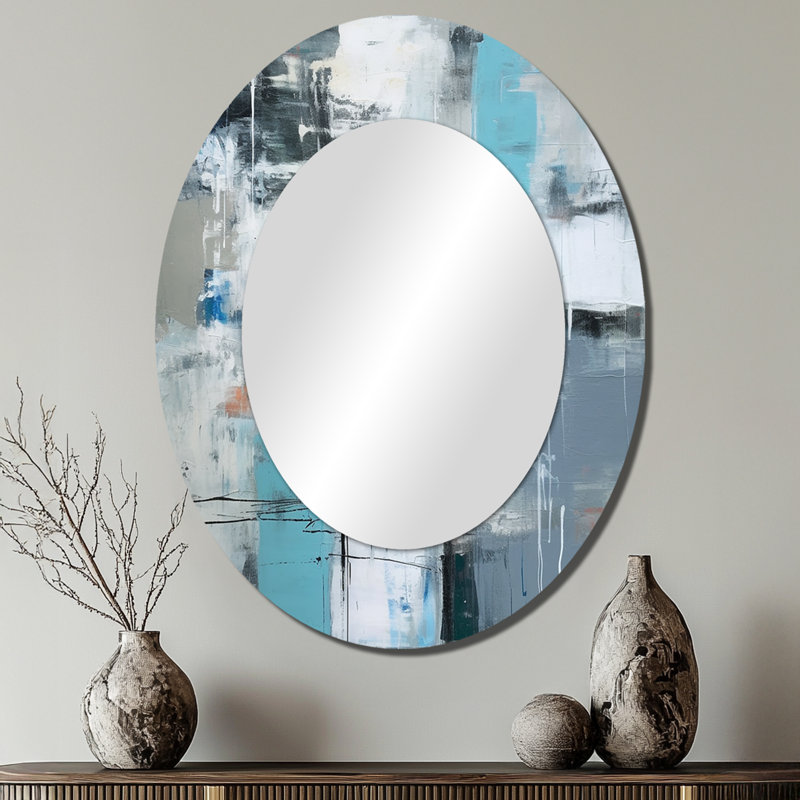 Serene Subtility In Abstract Light Blue - Blue Modern Oval Wall Mirror, 40" x 30"