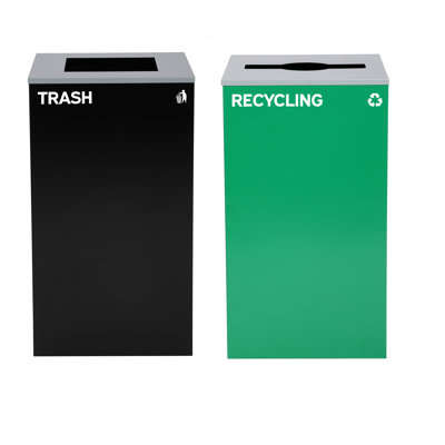 29 Gallon Steel Open Top Recycling and Trash Can Set with Square and Mixed Lid