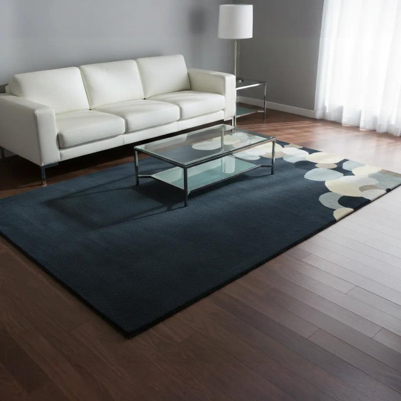 Tapis bleu marine, gris, crème et beige à motif abstrait touffeté à la main Ailey, 5' x 7'6"