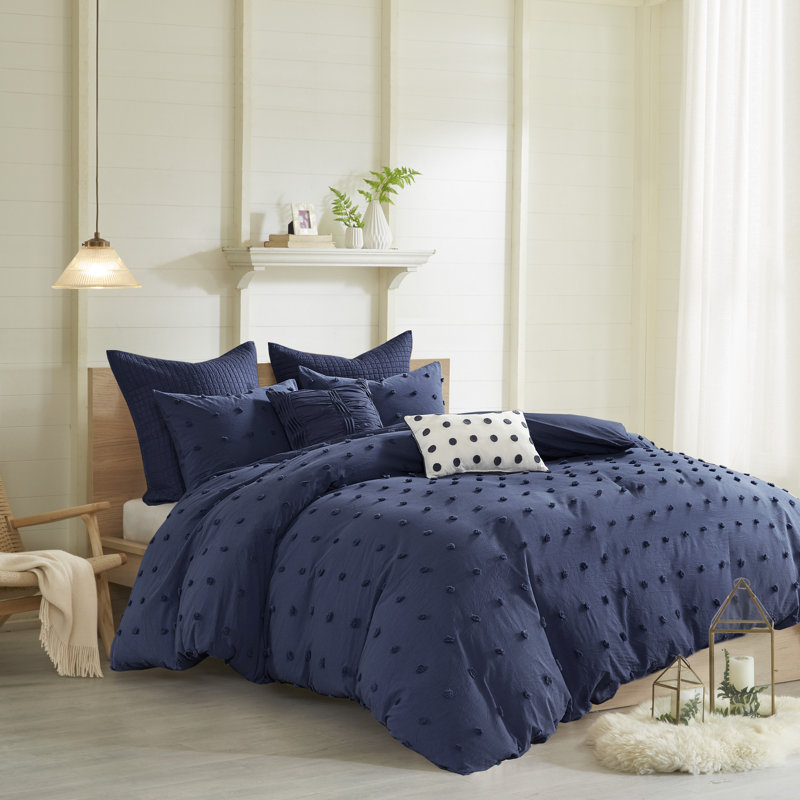 Brooklyn Cotton Jacquard Comforter Set with Euro Shams and Throw Pillows, Full/Queen Comforter + 4 Shams + 2 Throw Pillows