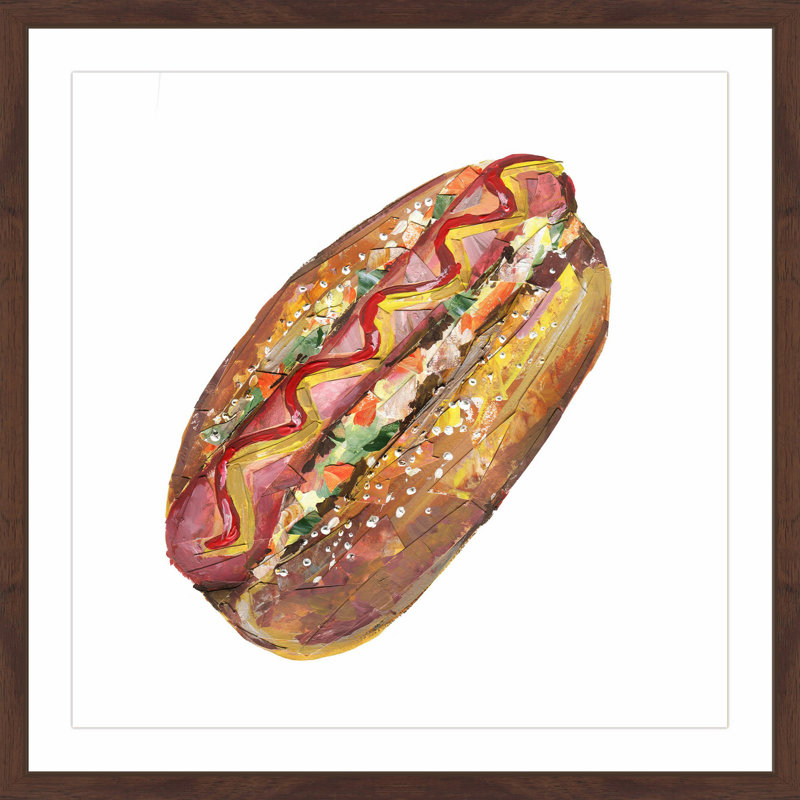 18" x 18" Brown and Multicolor Framed Hot Dog Canvas Print