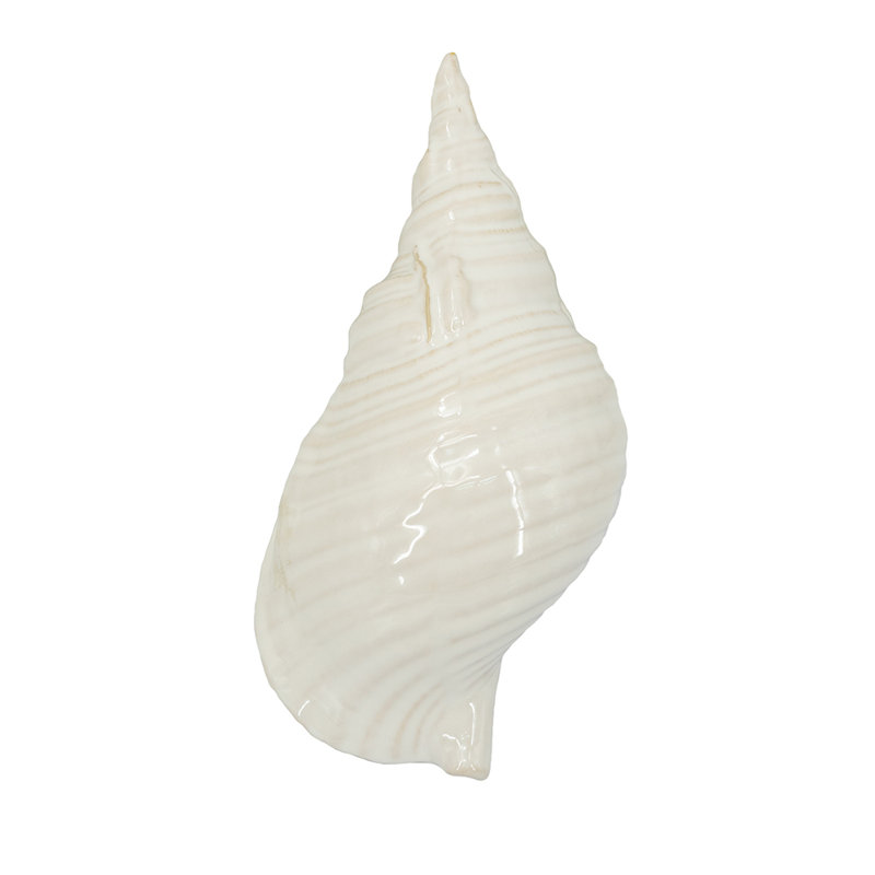 12X6x4.5" Lifelike Ceramic Seashell Sculpture With Glossy Cream Finish