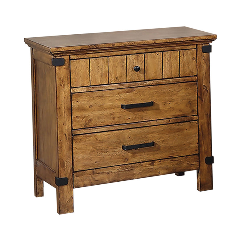 Table de chevet 3 tiroirs Brenner Miel rustique