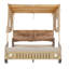 Lit voiture double en bois avec coussin, toile de plafond et DEL, naturel