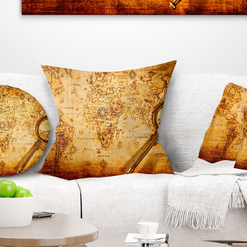 Magnifying Glass on World Map - Maps & Flags Printed Pillow, 16" x 16", Throw Pillow