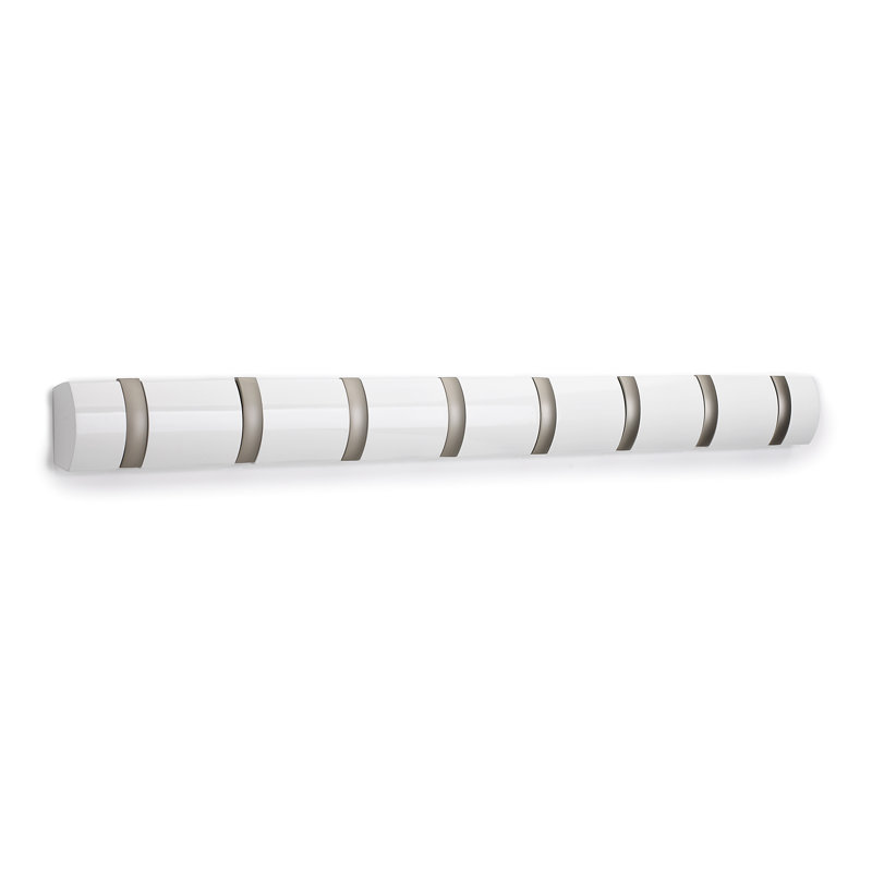 Flip Solid Wood Wall 8 - Hook Wall Mounted Coat Rack, White
