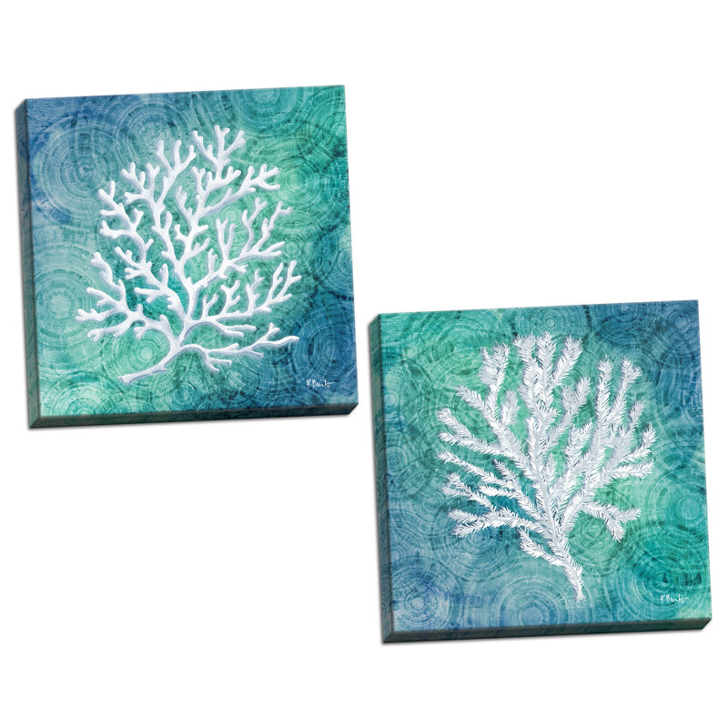 " Echoes Coral I & IV " by Paul Brent 2 - Pieces, 12" H x 12" W x 0.75" D, Wrapped Canvas
