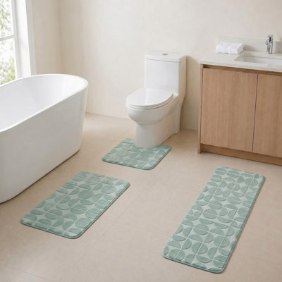 Demi-Lune Memory Foam 3-Piece Bathroom Rug Set, Non-Slip Machine Washable Bathroom Mat Set, Embossed Plush Toilet Mat, Bath Mat, and Runner