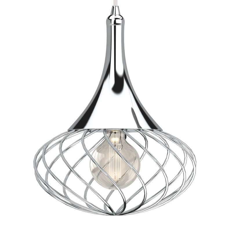 Mini-luminaire suspendu 1 lumière d'intérieur en chrome avec sphère ovale en cage, Chrome