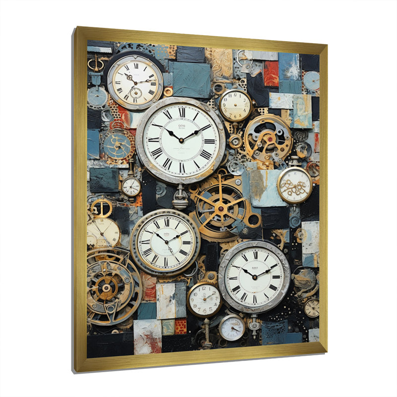 Collage horloger sur toile, H 20 po x l 12 po x P 1 po, Cadre doré à une seule photo
