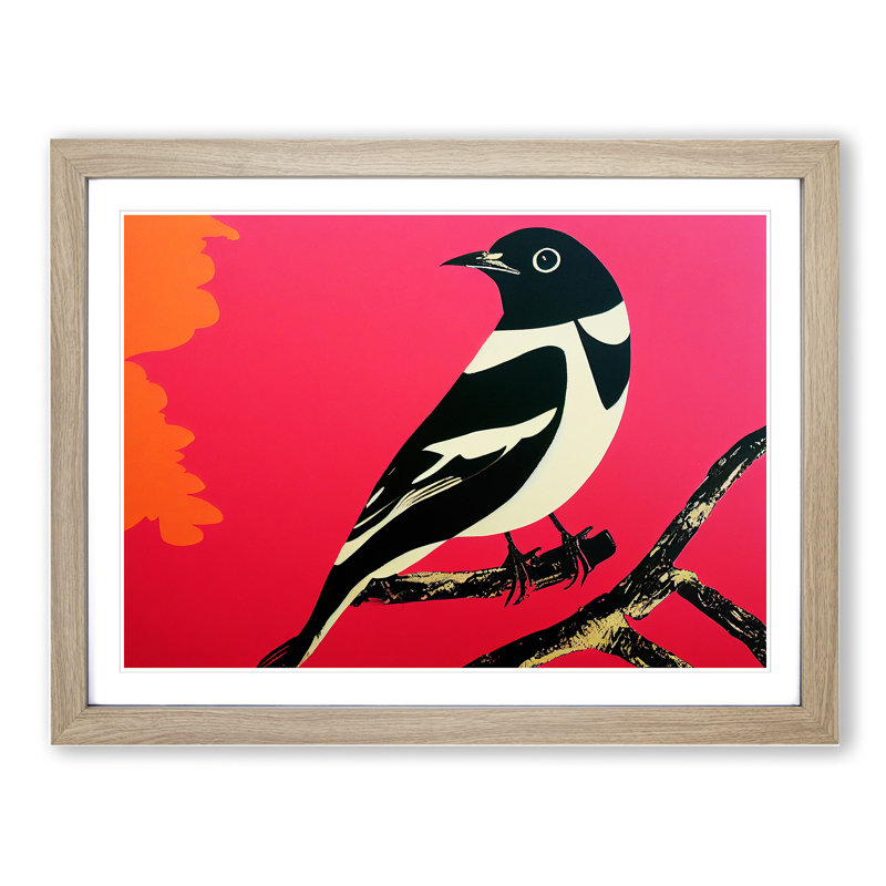Captivating Magpie Bird - Framed Print, 25cm H x 34cm W x 2cm D, Oak