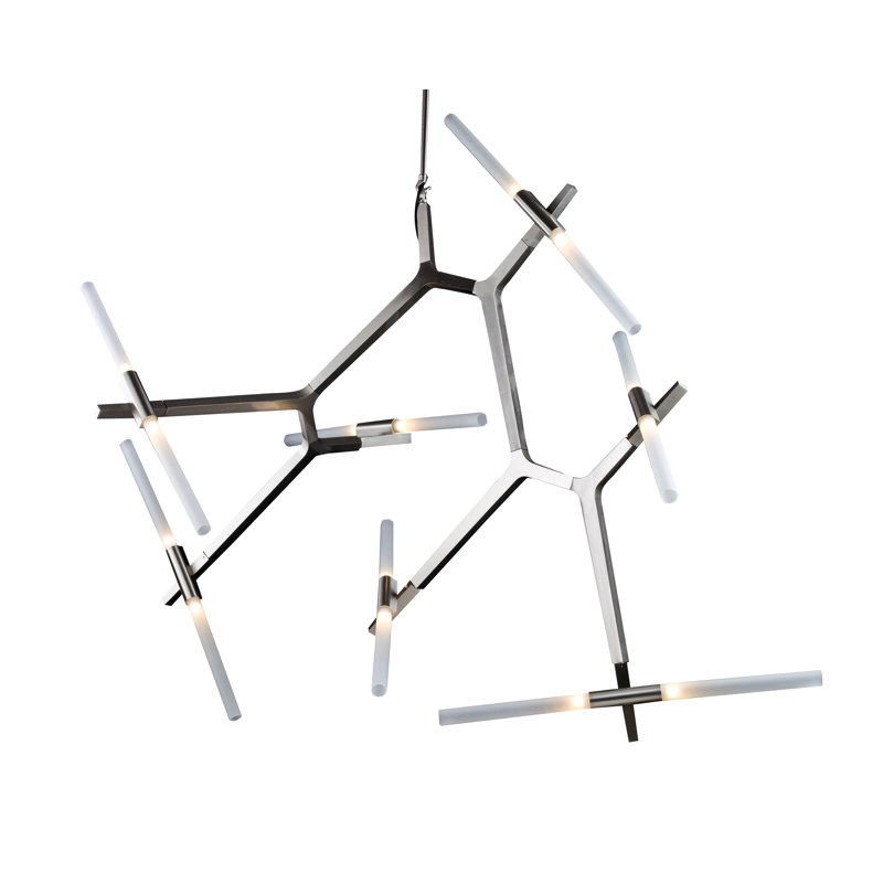 Dupuis 14 - Light Modern Linear Chandelier, Satin Nickel, 51.5" H x 65" W x 65" D