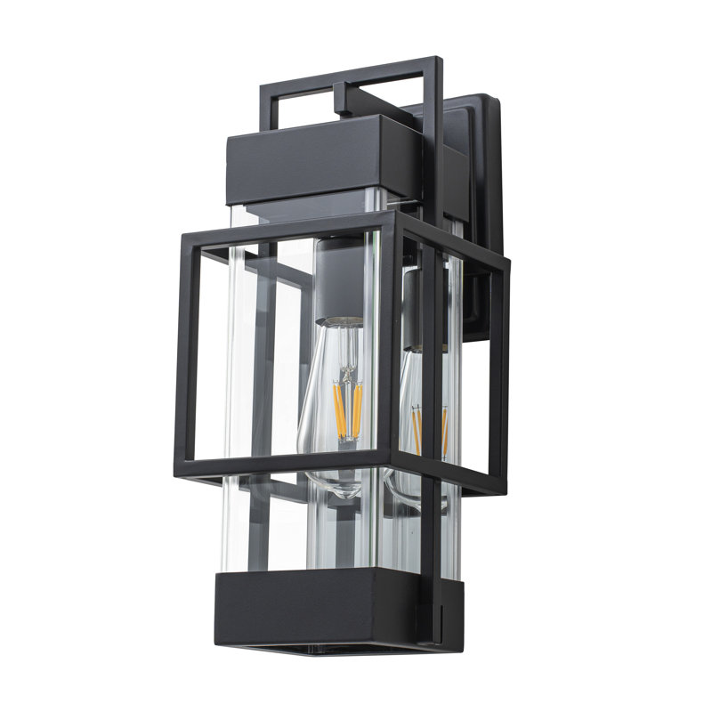 Black 1-light Outdoor Wall Lantern Sconce With Mirror Reflector