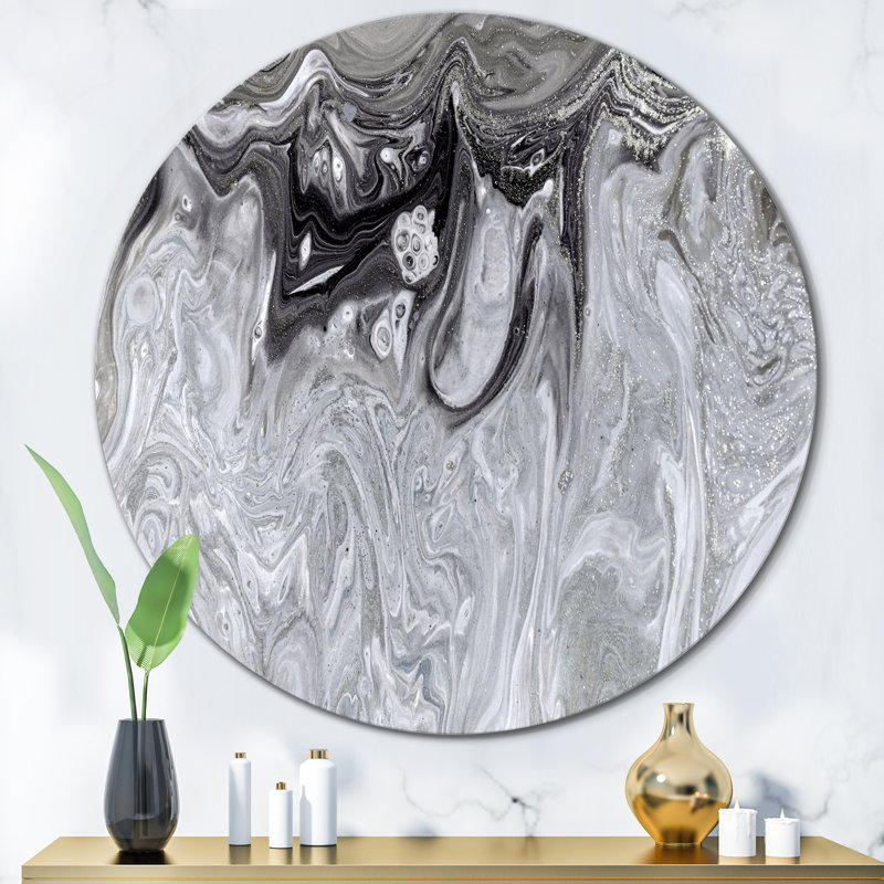 Art abstrait gris et liquide - cercle moderne en métal, H 23 po x l 23 po