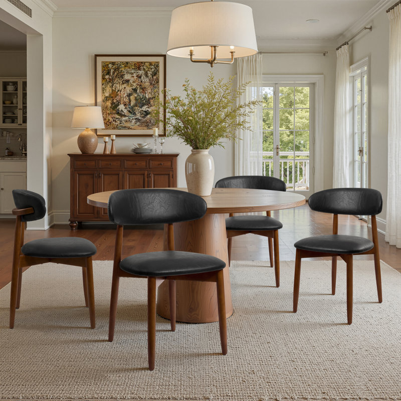 Upholstered Solid Wood Dining Side Chair, Black