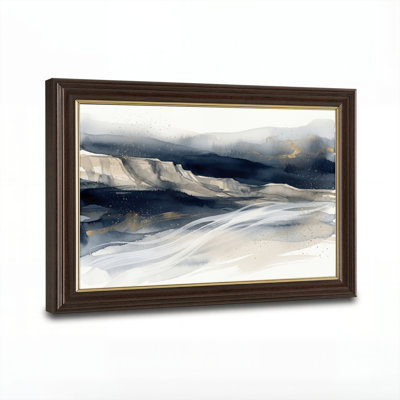 Art mural antique sur toile encadré doré pour le salon, la chambre à coucher, le bureau ou le vestibule - Décoration murale décorative avec paysage de montagne