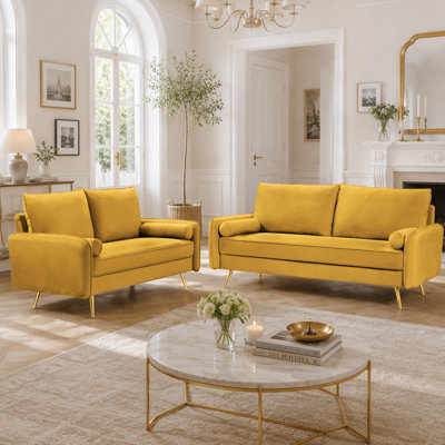 2-Piece Velvet Sofa Set with Gold Metal Legs
