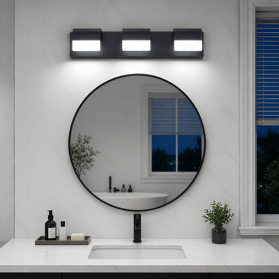 Luminaire mural de salle de bain contemporain à 21 lumières DEL 21 po sur miroir noir mat à intensité variable avec abat-jour en acrylique écoénergétique 15 W et 75 W avec lumière blanche CRI 80 6000K facile à installer