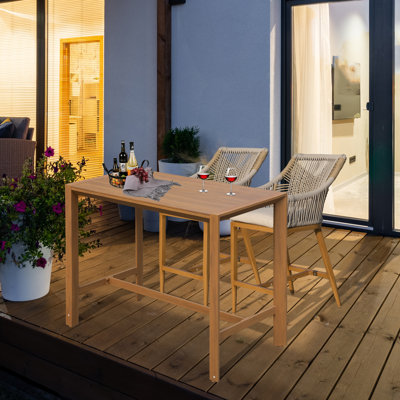 Counter Height 39.37'' Aluminum Frame Outdoor Patio Bar Table Wood-Like