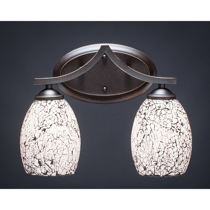 Zilo 2 Light Bath Bar Shown In Graphite Finish With 5" Black Fusion Glass, Black, Graphite