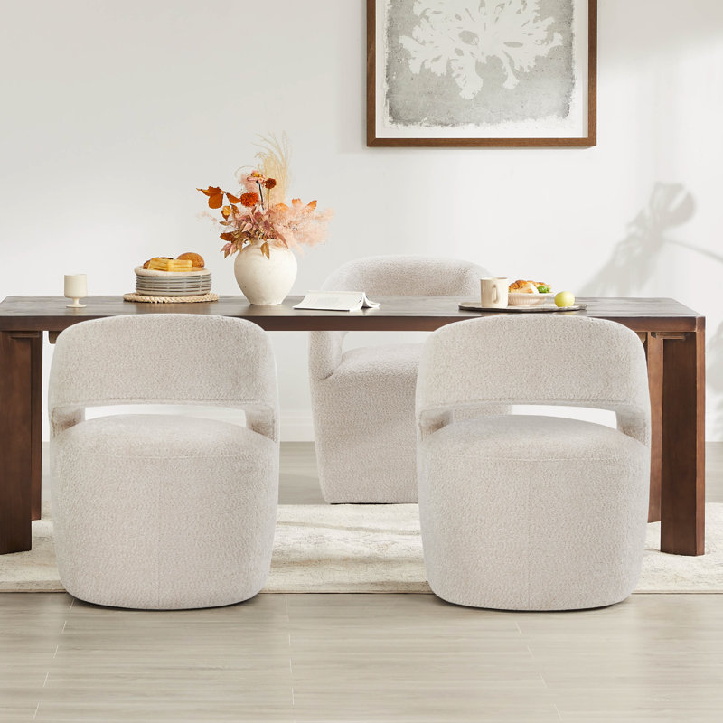 Chaises de salle à manger rembourrées avec roulettes cachées, Beige