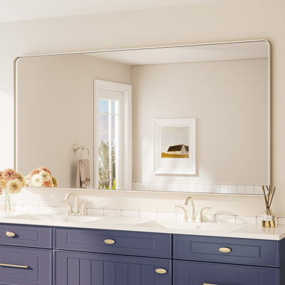 Miroir de salle de bain avec cadre en alliage d'aluminium de 1,2 po d'épaisseur, miroir mural avec verre trempé, miroir décoratif pour entrée, salle à manger, chambre à coucher