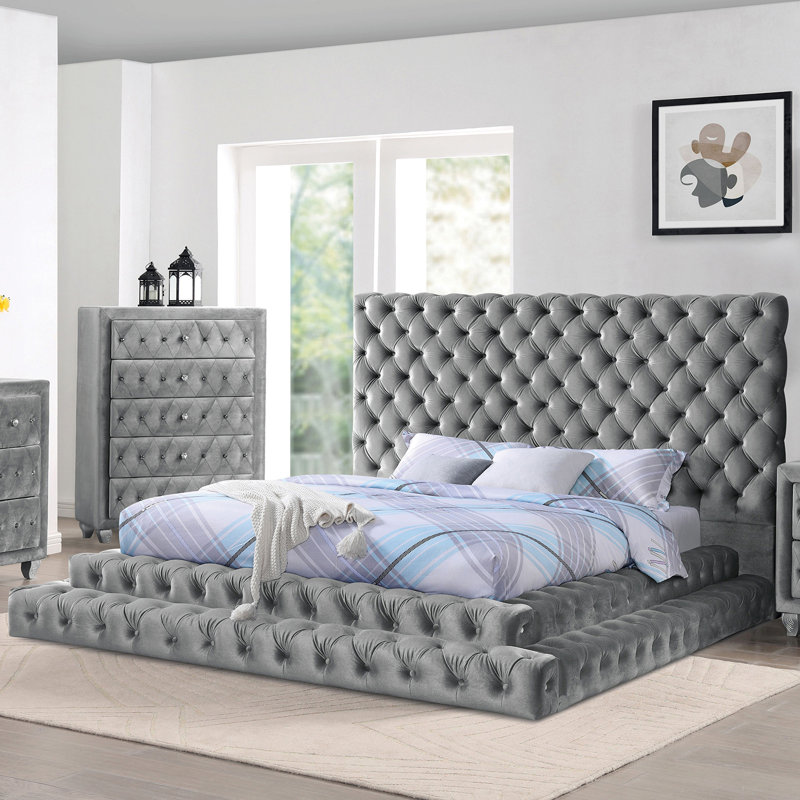 Queen Bed, Gray, Gray, Queen
