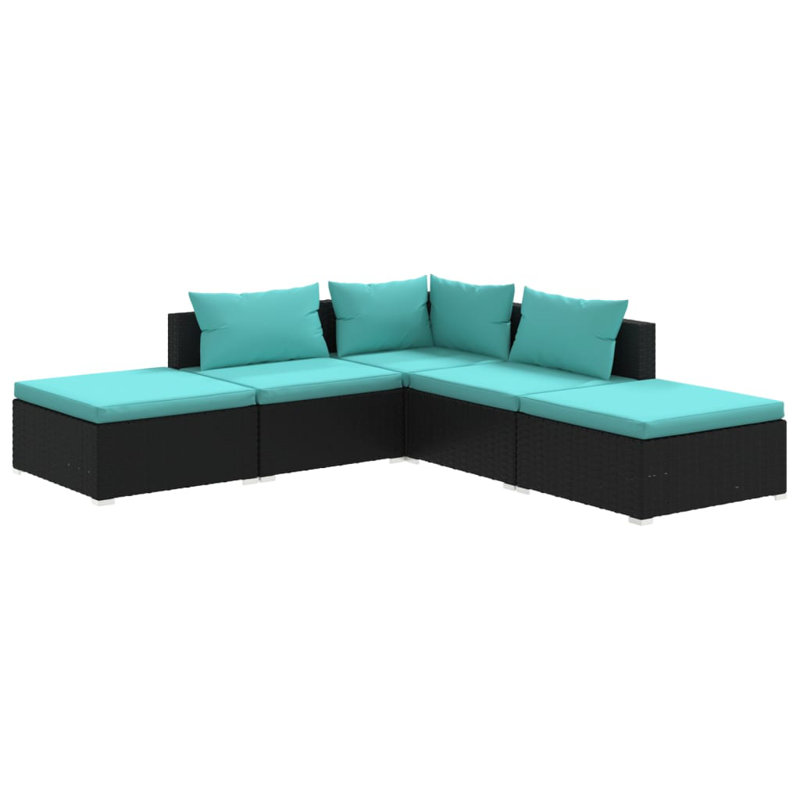 Bunnlevel 5 Piece Lounge Sofa Seating Group, Black/Water Blue