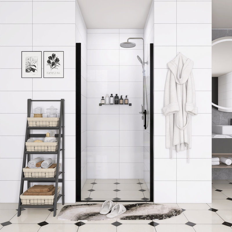 34“W Matte Black Aluminum Frame Pivot Shower Door