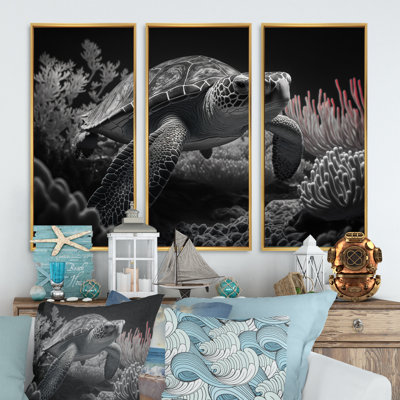 " Black And White Deep Sea Turtle " 3 - Pieces