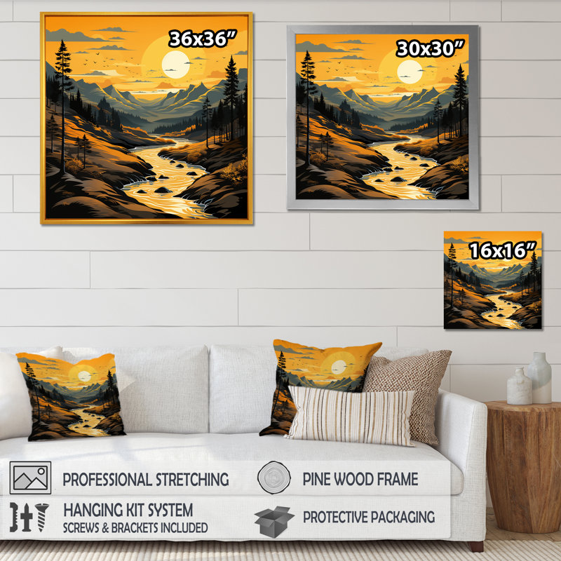 «Yellow and Black Mountains River Serenity II - Fruits», art mural, Toile tendue, H 16 po x l 16 po x P 1 po